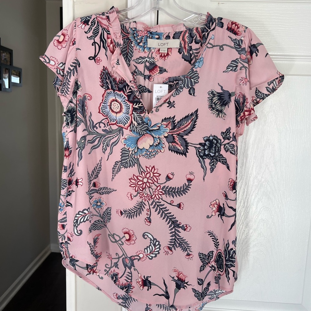LOFT Pink and Blue Floral Blouse